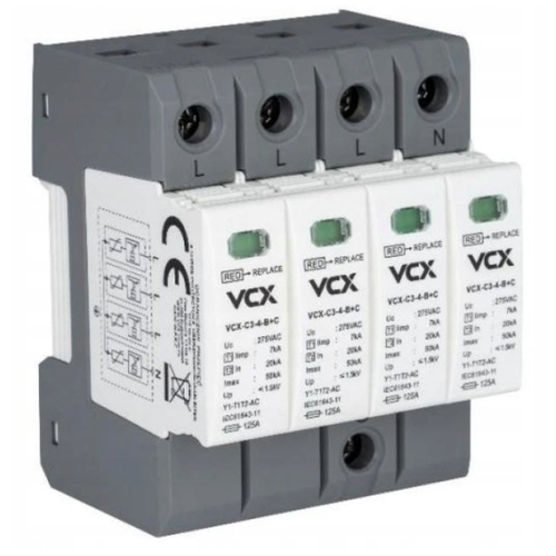 Ogranicznik przepięć VCX klasy T1+T2 (B+C) C3-4P 7kA AC